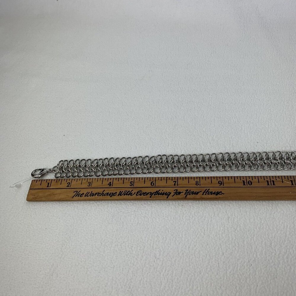 Cache Silver Heavy 3 Row Chain Statement Necklace 1” Wide New - Picture 6 of 9